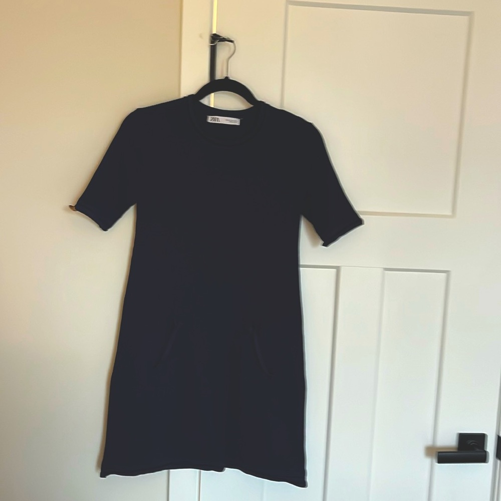 ZARA Dark-Blue Half Sleeves Mid Dress Size M